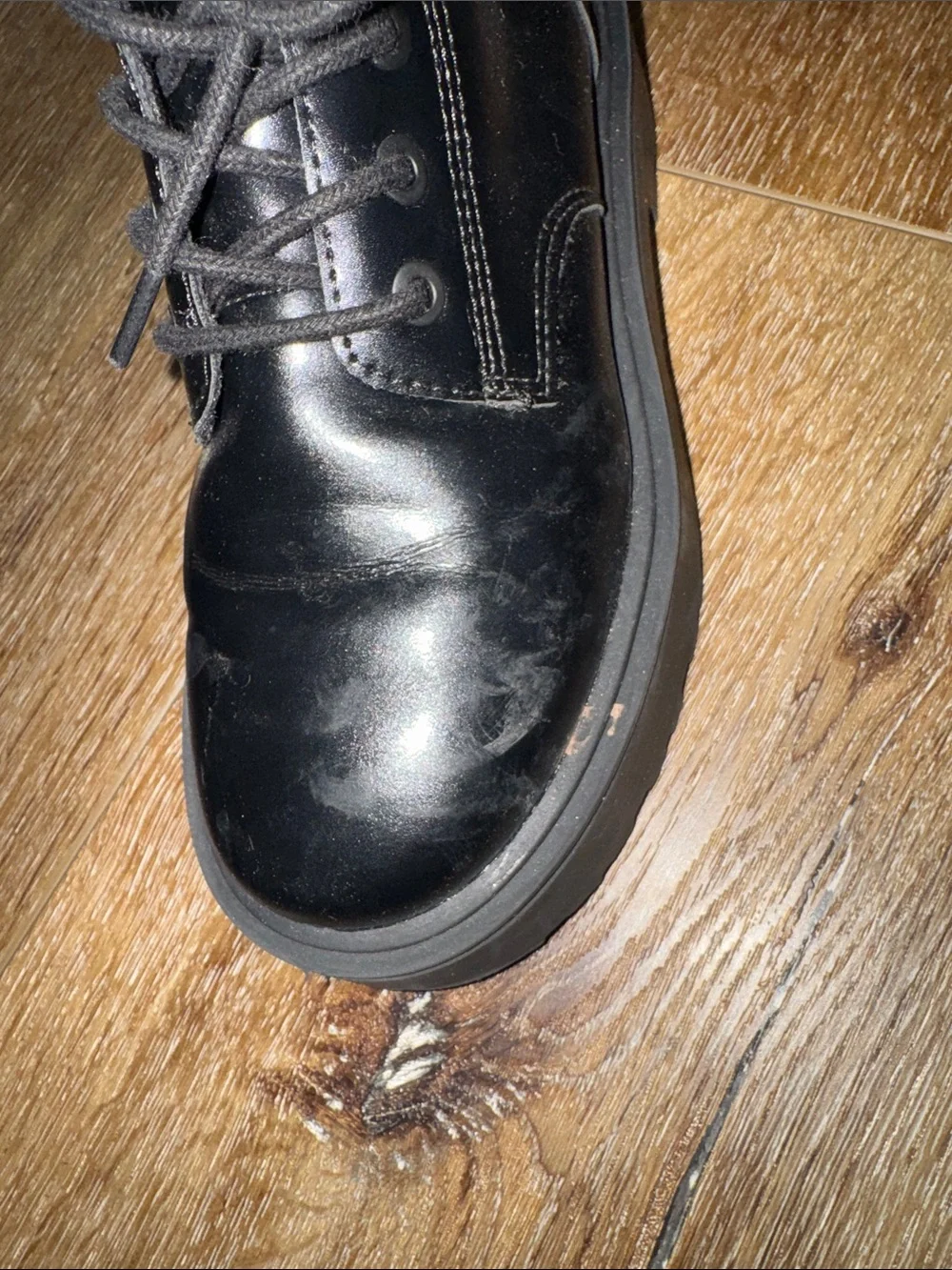 Zara Black Gloss Lace-Up Platform Moto Boots